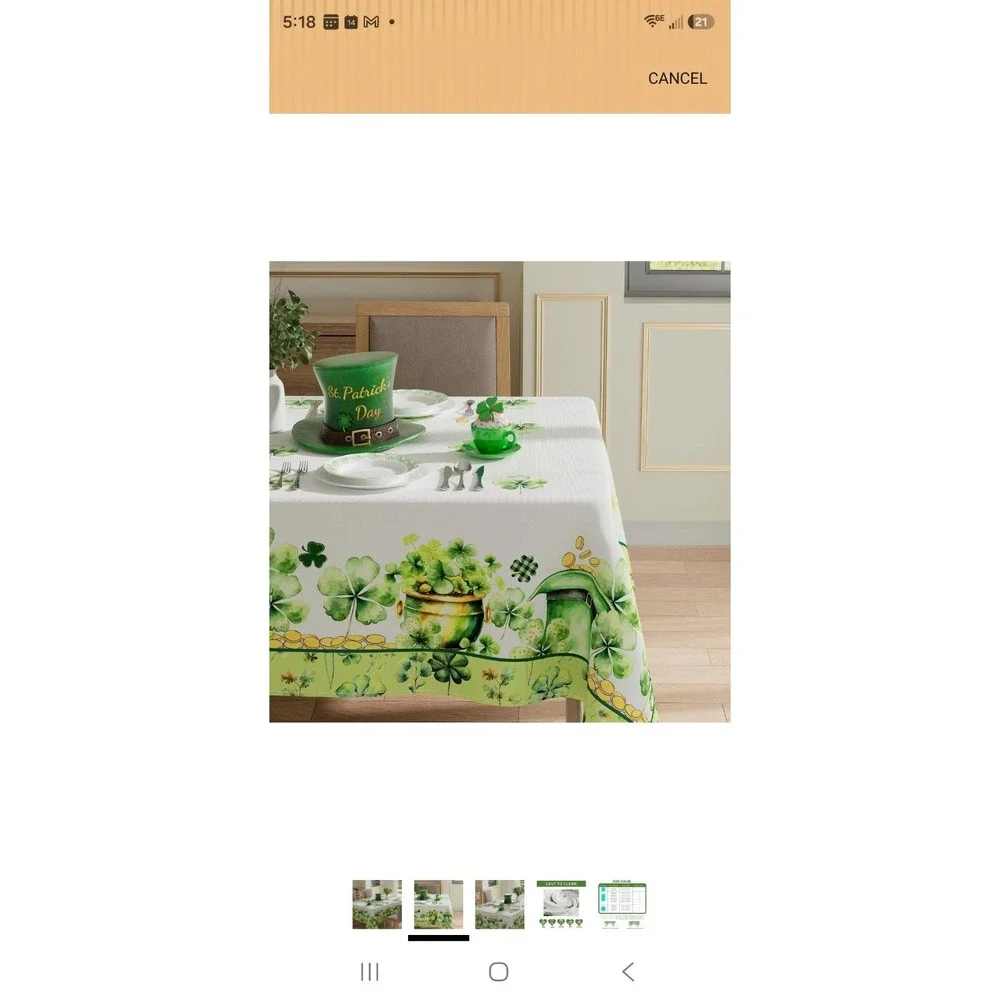 St. Patrick's Day Shamrock Tablecloth Rectangle 60x104 Washable